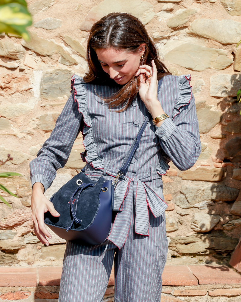 Μέδουσα – Τσάντα τύπου bucket σε navy suede