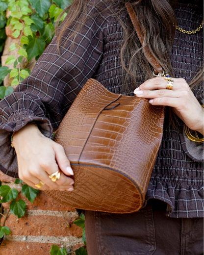 Αριάδνη – Καφέ τσάντα με κροκόδειλο