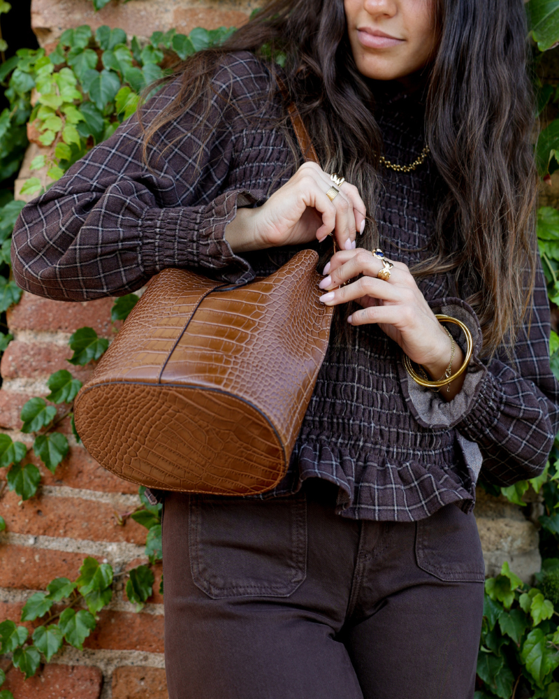 Αριάδνη – Καφέ τσάντα με κροκόδειλο