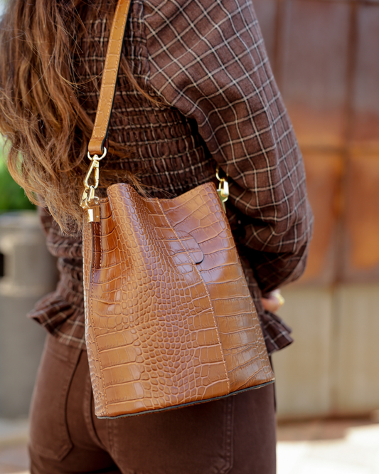 Αριάδνη – Καφέ τσάντα με κροκόδειλο