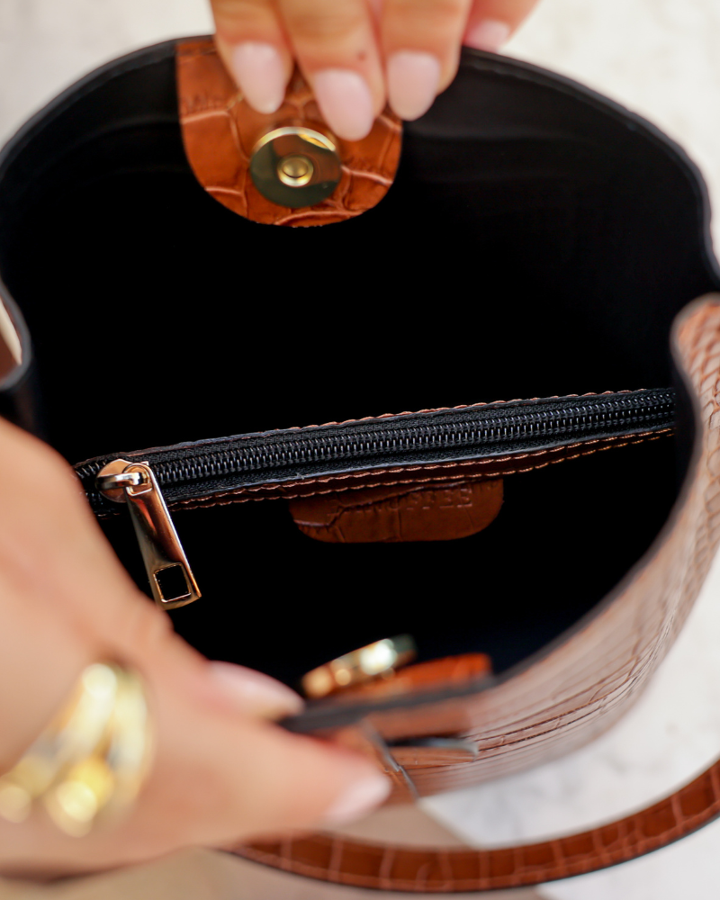 Αριάδνη – Καφέ τσάντα με κροκόδειλο