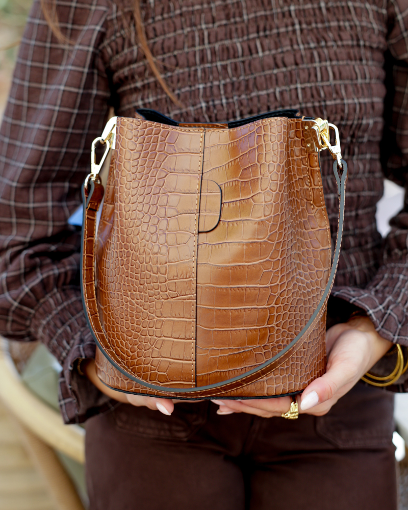 Αριάδνη – Καφέ τσάντα με κροκόδειλο