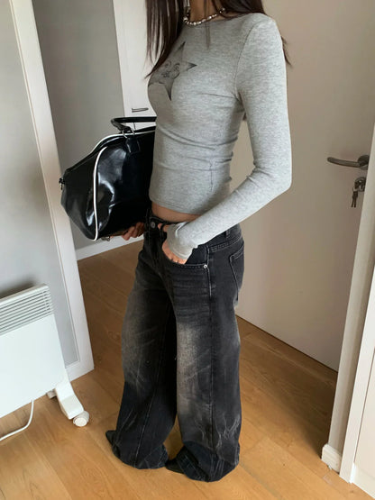 Αριάδνη – Μαύρο wide-leg τζιν με ξεβαμμένο εφέ