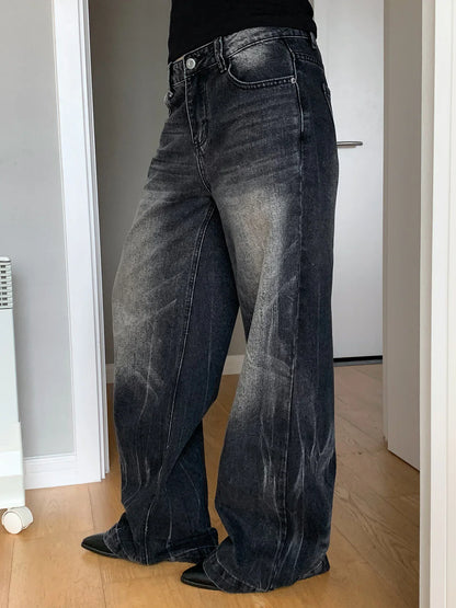 Αριάδνη – Μαύρο wide-leg τζιν με ξεβαμμένο εφέ