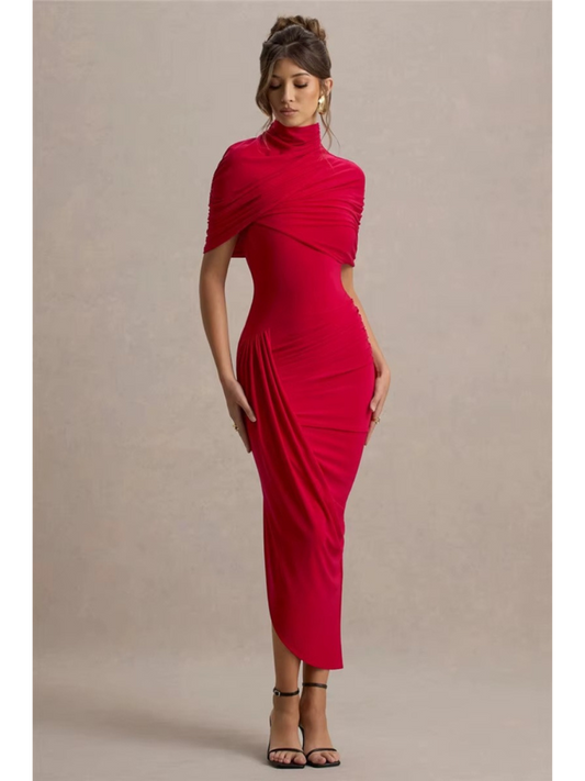 Ίριδα – Σατέν φόρεμα με ασύμμετρη πιέτα