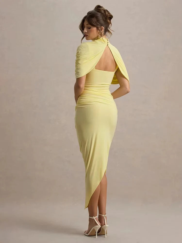 Ίριδα – Σατέν φόρεμα με ασύμμετρη πιέτα