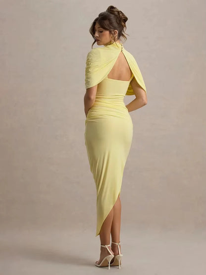 Ίριδα – Σατέν φόρεμα με ασύμμετρη πιέτα