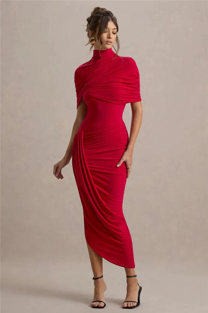 Ίριδα – Σατέν φόρεμα με ασύμμετρη πιέτα